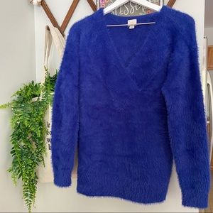 A NEW DAY Fuzzy Indigo V-Neck Sweater Size Sm